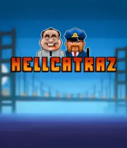 Explore the thrilling world of Hellcatraz slot by Relax Gaming, featuring a quirky prisoner and a guard with the infamous Alcatraz prison and San Francisco skyline in the background. This image depicts the light-hearted escapade of an Alcatraz-inspired game, great for fans of retro gaming, delivering a nostalgic gaming experience. 