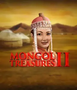 Discover the vibrant culture of Mongolia with Mongol Treasures 2 slot by Endorphina, showcasing a graceful Mongolian woman clothed in traditional attire against a golden Mongolian steppe backdrop. This image evokes the essence of Mongolian history, offering a unique visual adventure. 